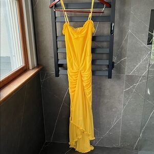 Elegant Yellow Ruched Dress